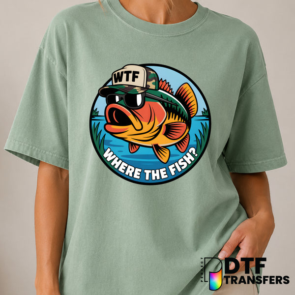 WTF Where The Fish Camo – Bass Fishing DTF Transfer (view 2 of 2) – by Perfect DTF Transfers – Premade DTF Transfers – Fis...