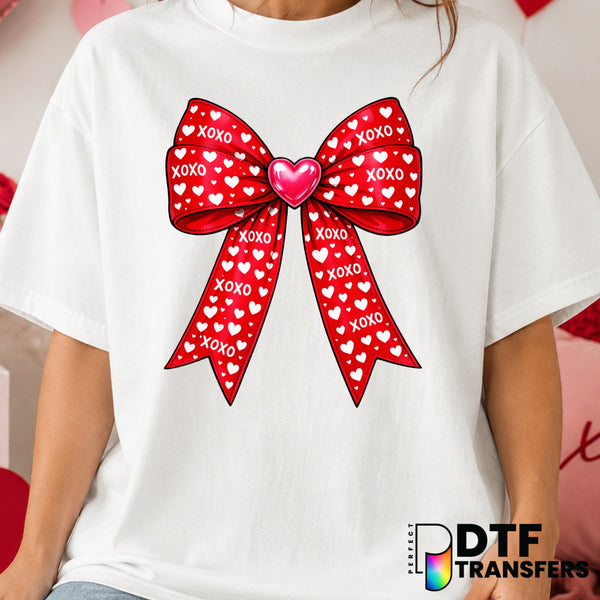 XOXO Coquette Bow – Valentine's Day DTF Transfer (view 1 of 2) – by Perfect DTF Transfers – Premade DTF Transfers – Valent...