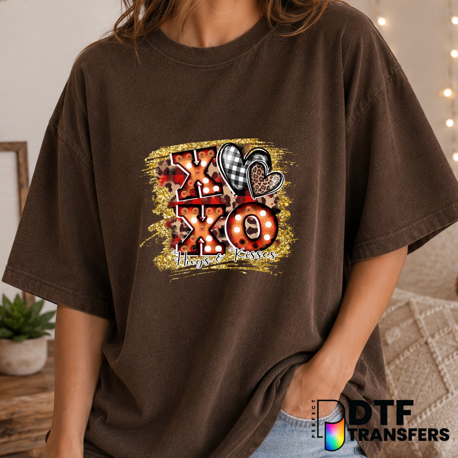 XOXO Faux Glitter Valentine's Day Hugs and Kisses – Valentine's Day DTF Transfer (view 2 of 2) – by Perfect DTF Transfers...