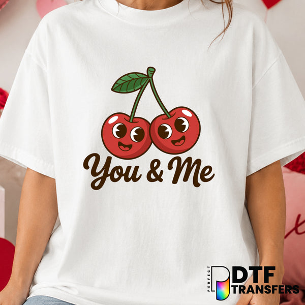 You & Me Cherries – Valentine's Day DTF Transfer (view 1 of 2) – by Perfect DTF Transfers – Premade DTF Transfers – Valent...