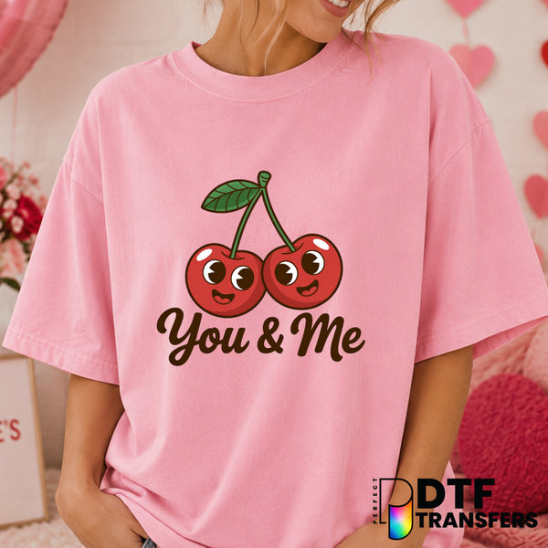 You & Me Cherries – Valentine's Day DTF Transfer (view 2 of 2) – by Perfect DTF Transfers – Premade DTF Transfers – Valent...